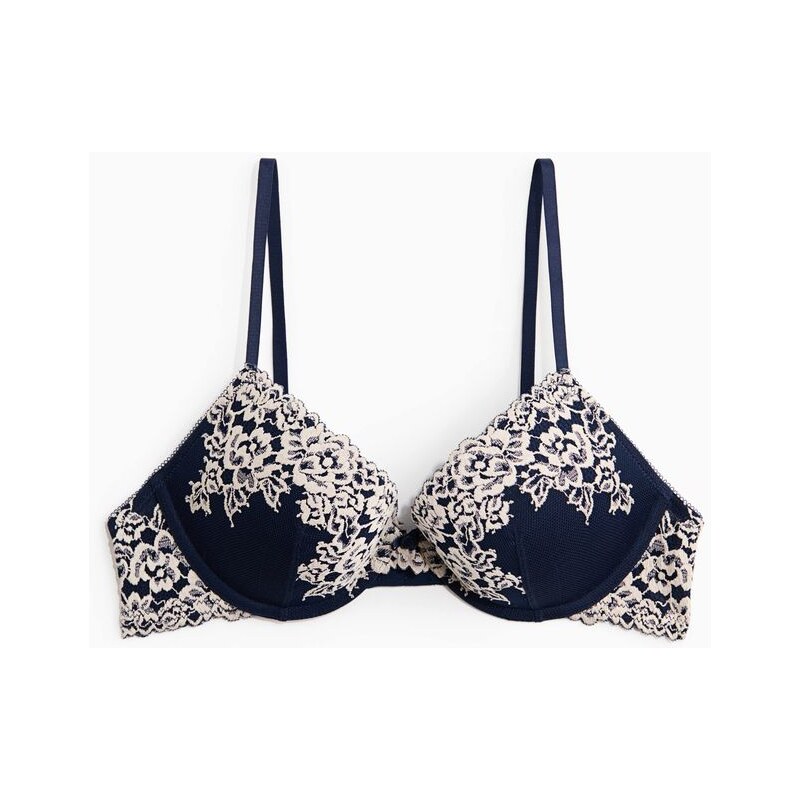 H&M - Krajková podprsenka push-up - modrá 114609133