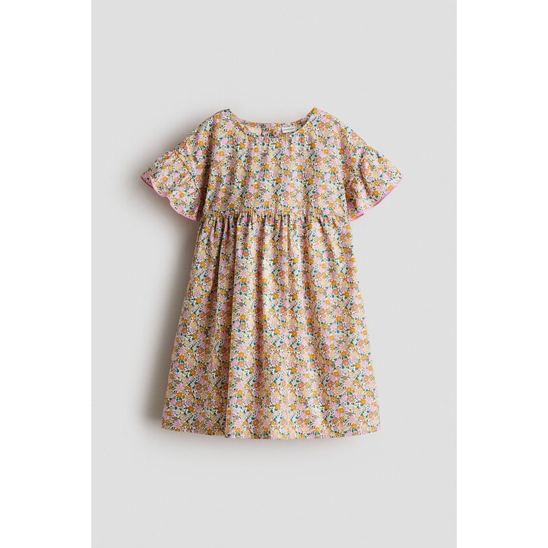 H&M - Bavlněné šatys potiskem - Žlutá/Květy