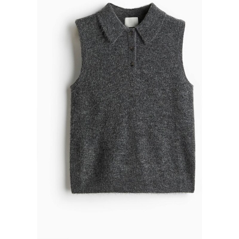 H&M - Pletená vestas límečkem - šedá 108493159