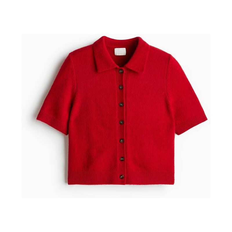 H&M - Propínací svetříks krátkým rukávem a límečkem - červená 108510192
