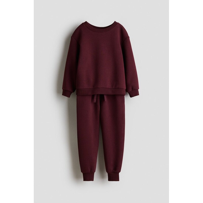 H&M - Dvoudílná souprava z teplákoviny - Tmavě Červená