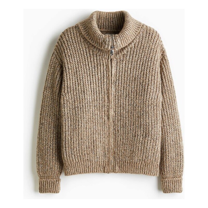 H&M - Svetr z žebrovaného úpletu se zipem - Béžový Melír