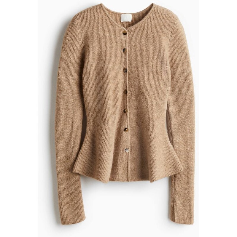 H&M - Svetr z žebrovaného úpletus rozšířením peplum - béžová 109111065