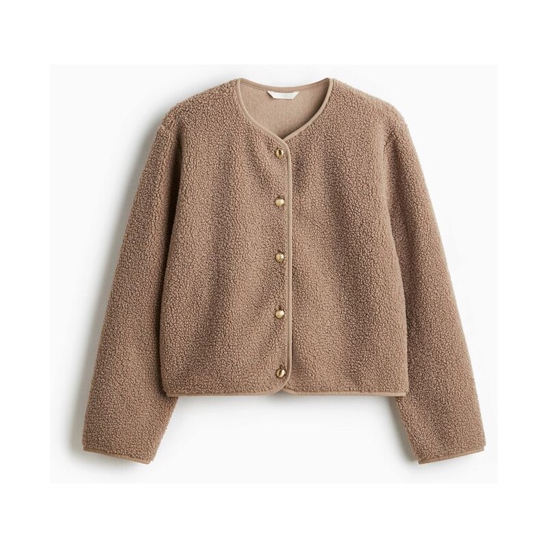 H&M - Plyšová bunda - hnědá 109326163