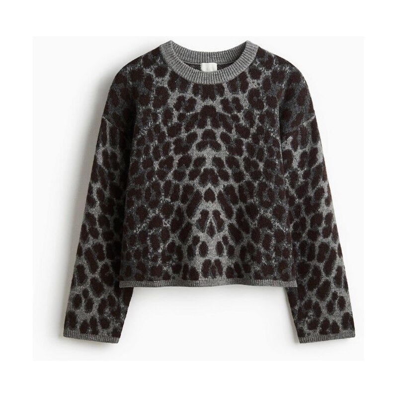 H&M - Svetr z žakárového úpletu - Šedá/Leopardí Potisk
