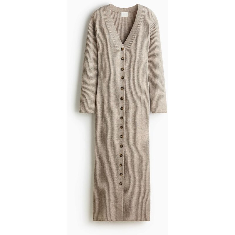 H&M - Šaty z žebrovaného úpletu - Světle Béžový Melír