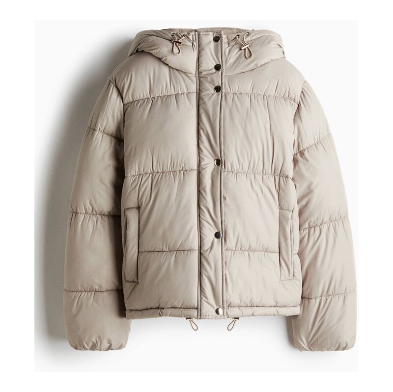 H&M - Vatovaná bundas kapucí - Světlá Šedobéžová