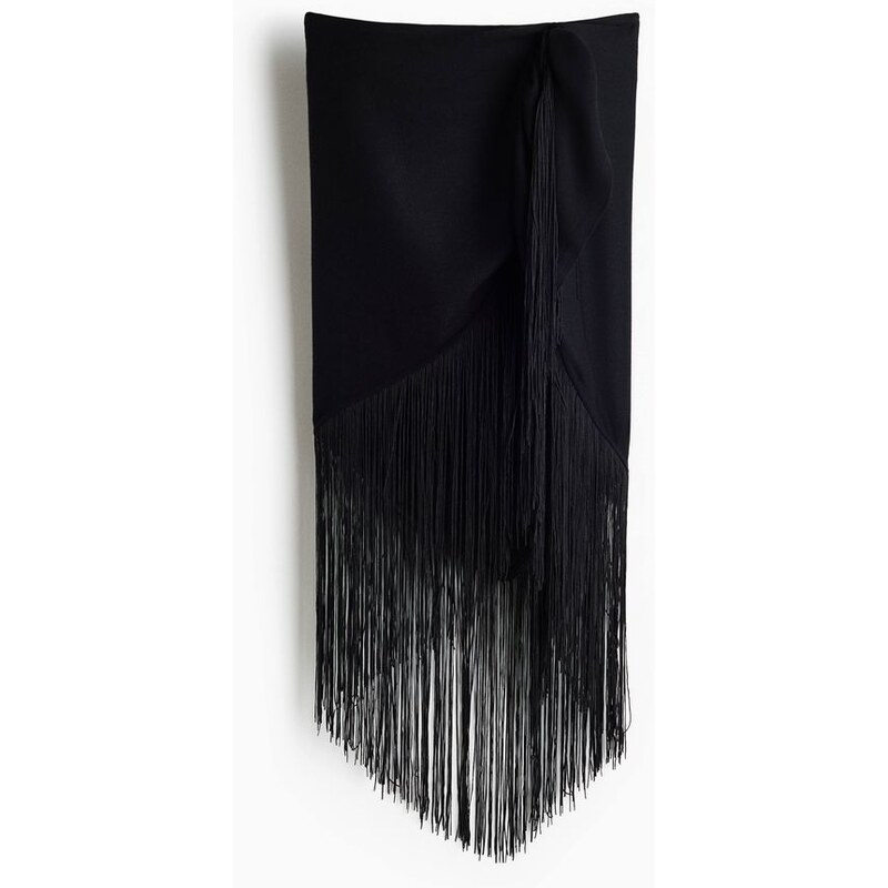 H&M - Šáls třásněmi - černá 114378086