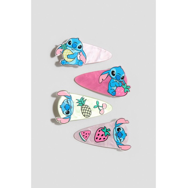 H&M - Sponka do vlasů 4 kusy - Světle Růžová/Lilo & Stitch
