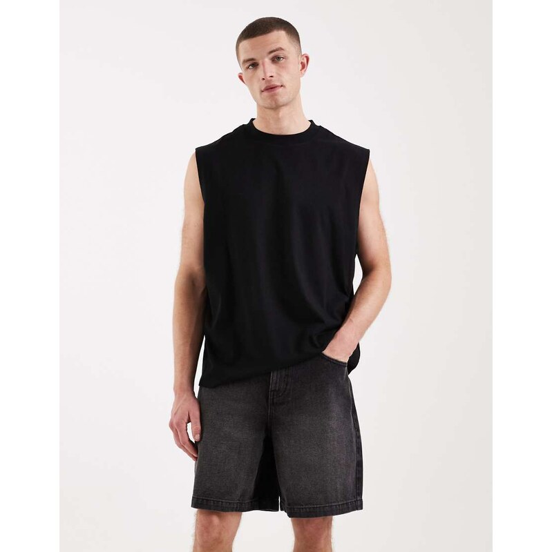ASOS DESIGN mid length denim jorts in washed black