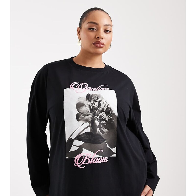 ASOS Curve ASOS DESIGN Curve long sleeve t-shirt with bloom