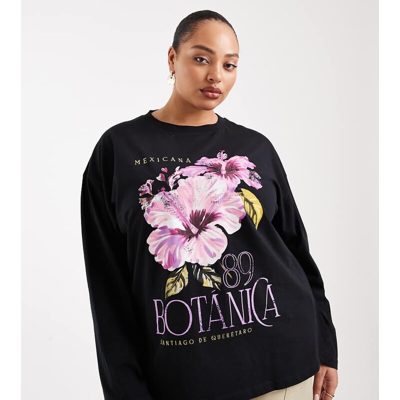 ASOS Curve ASOS DESIGN Curve long sleeve t-shirt with botanica