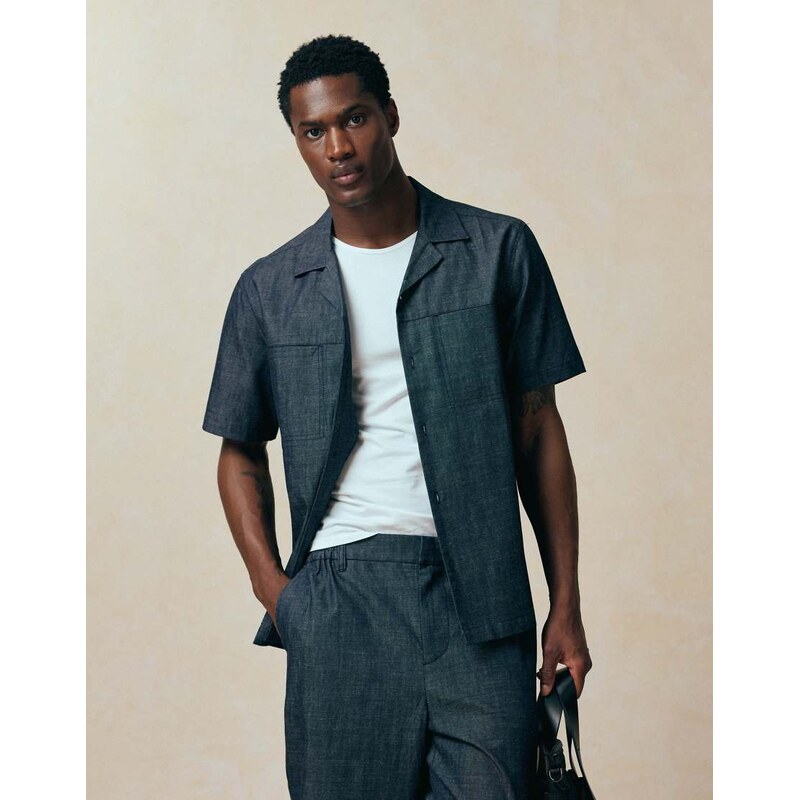 ASOS DESIGN co-ord short sleeve lightweight denim shirt in raw wash-Navy