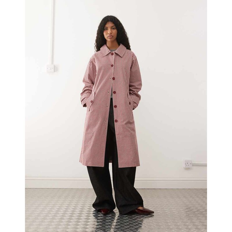 Reclaimed Vintage gingham check trench in red