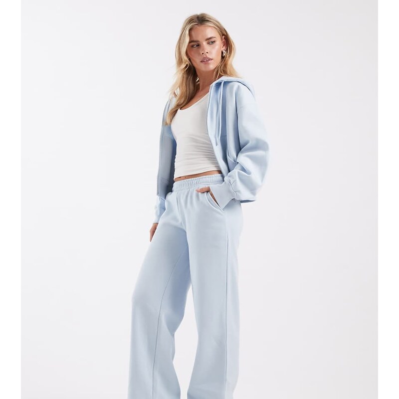 ASOS Petite ASOS DESIGN Petite wide leg brushback jogger in baby blue 115517331