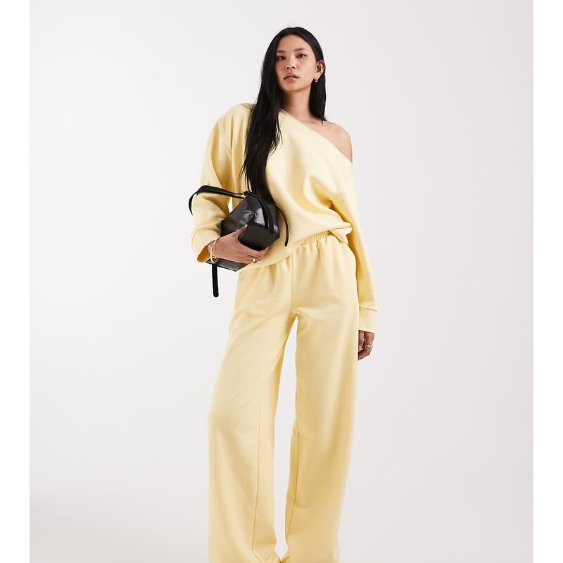 ASOS Tall ASOS DESIGN Tall wide leg brushback jogger in yellow 115517328