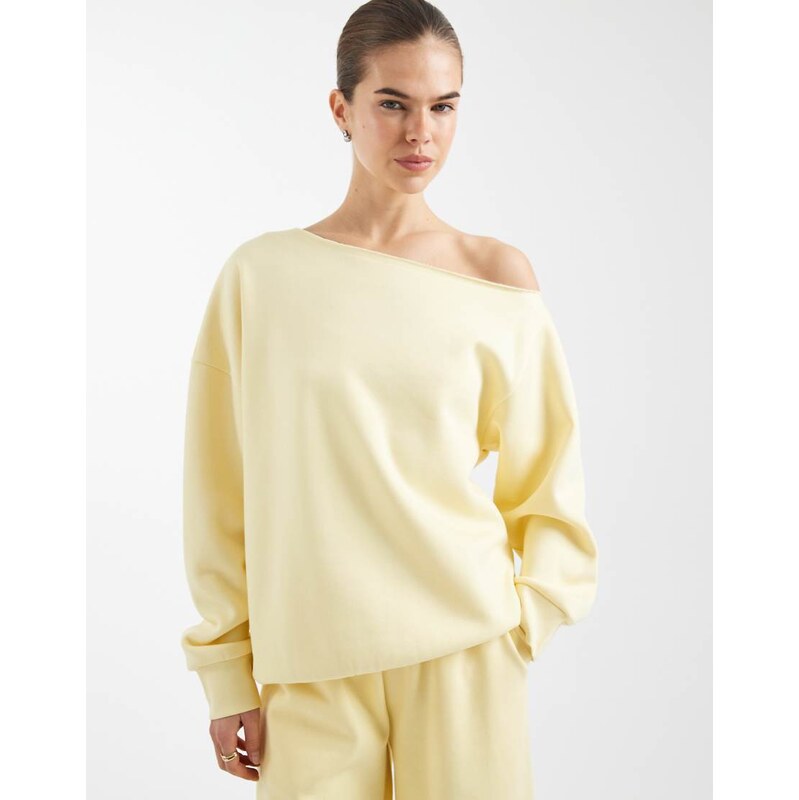 ASOS DESIGN off shoulder brushback sweatshirt in yellow