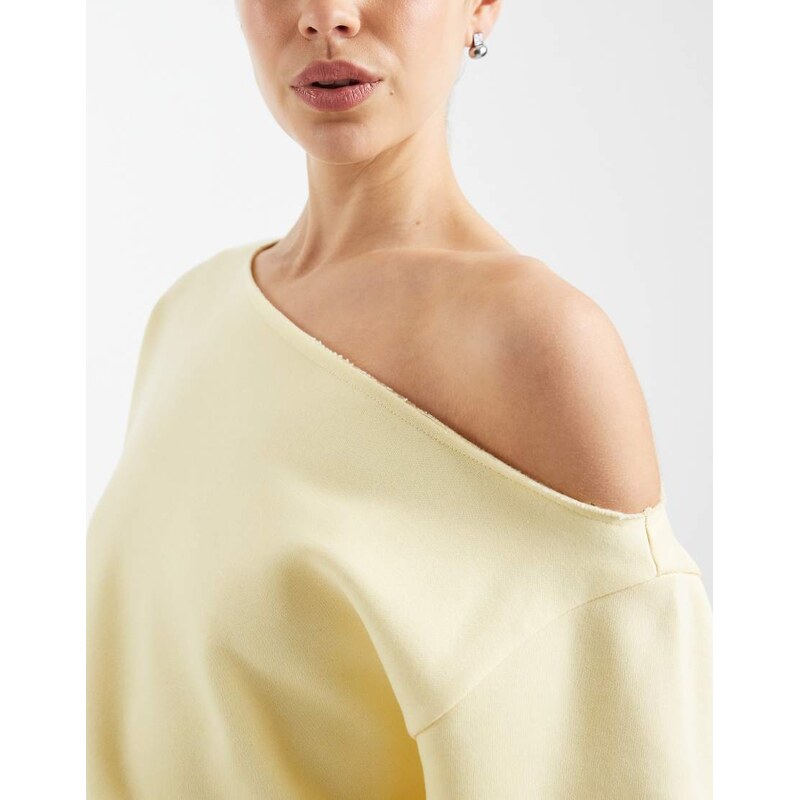 ASOS DESIGN off shoulder brushback sweatshirt in yellow