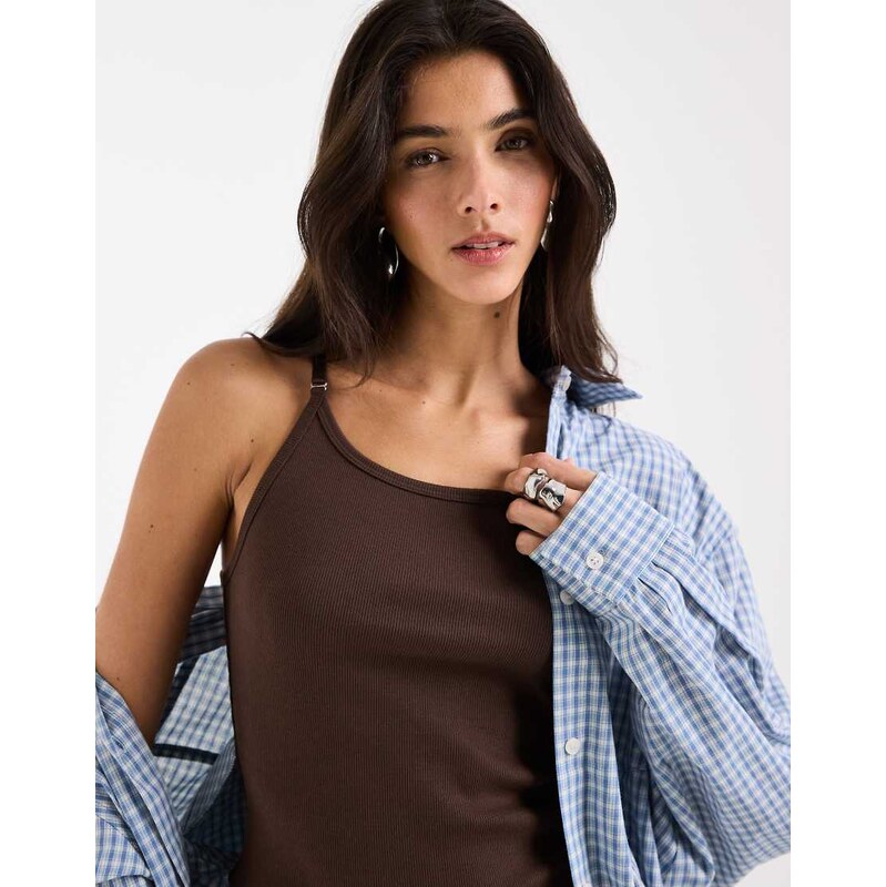 ASOS DESIGN strap detail ribbed scoop neck vest in chocolate