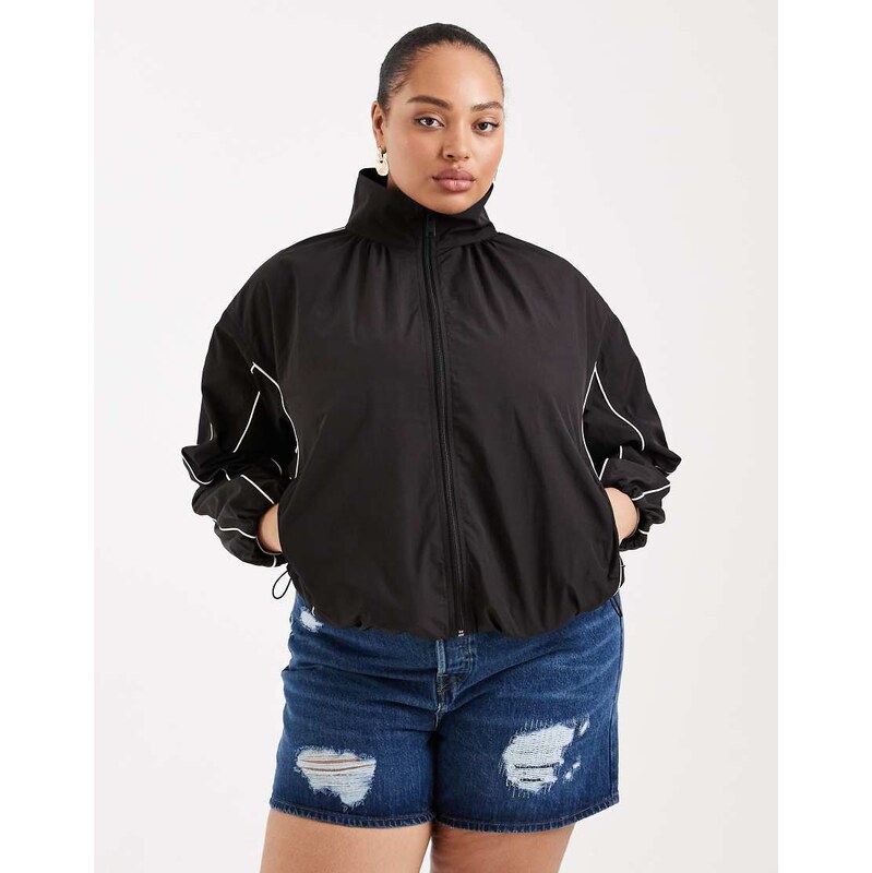 ASOS DESIGN oversized bubble hem track jacket with piping in black and 115518181
