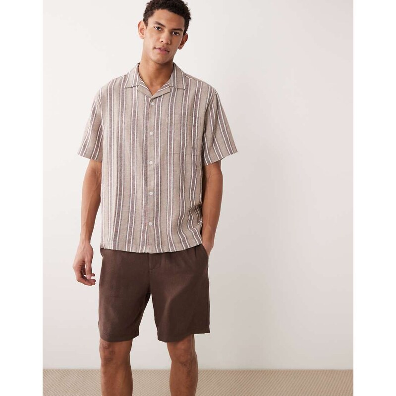 ASOS DESIGN slim linen blend shorts in mid length in brown