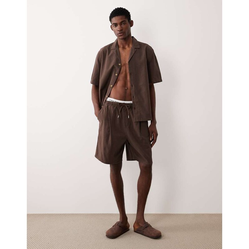 ASOS DESIGN co-ord textured jorts in mid length in brown