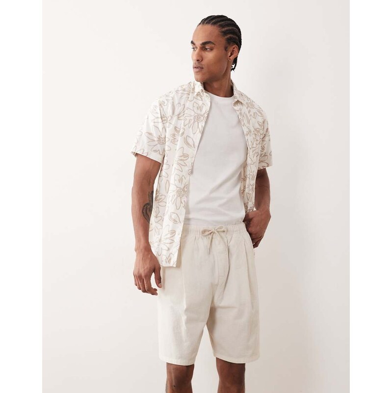 ASOS DESIGN co-ord textured jorts in mid length in ecru-White