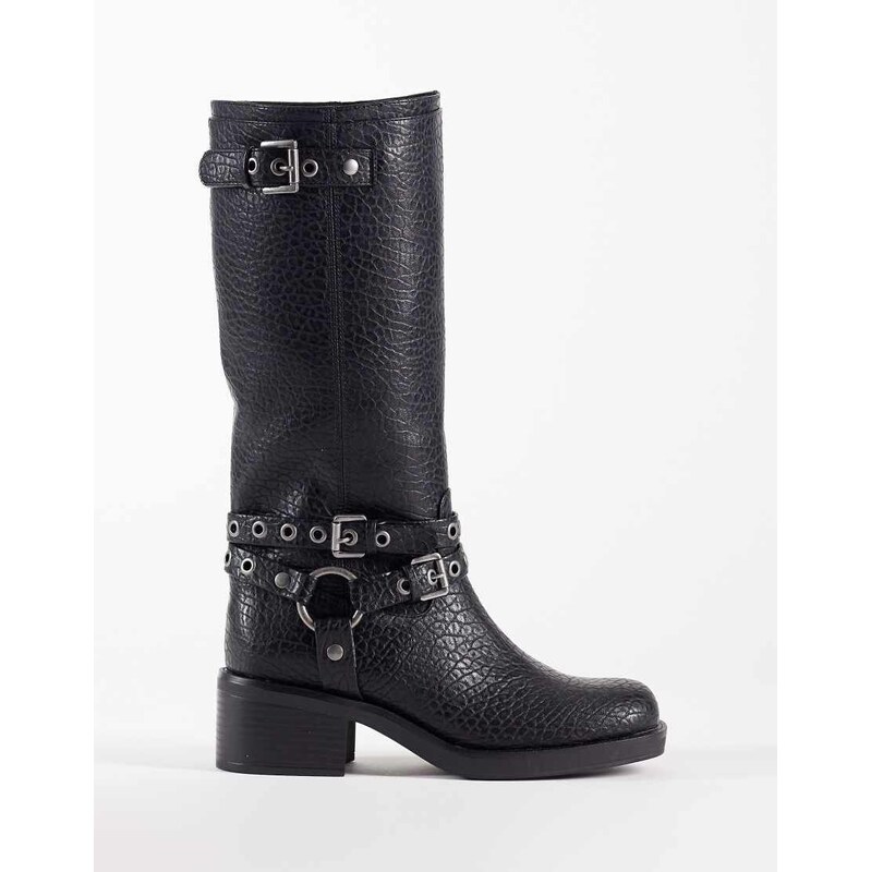 ASOS DESIGN Cassandra eyelet biker boot in textured black 114807736