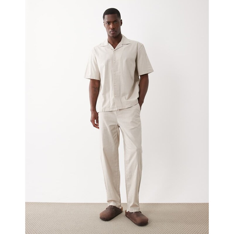 ONLY & SONS linen look loose fit trousers co-ord in beige