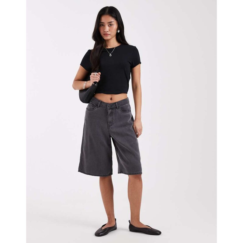 JJXX baggy jorts in washed black-Grey 114683930
