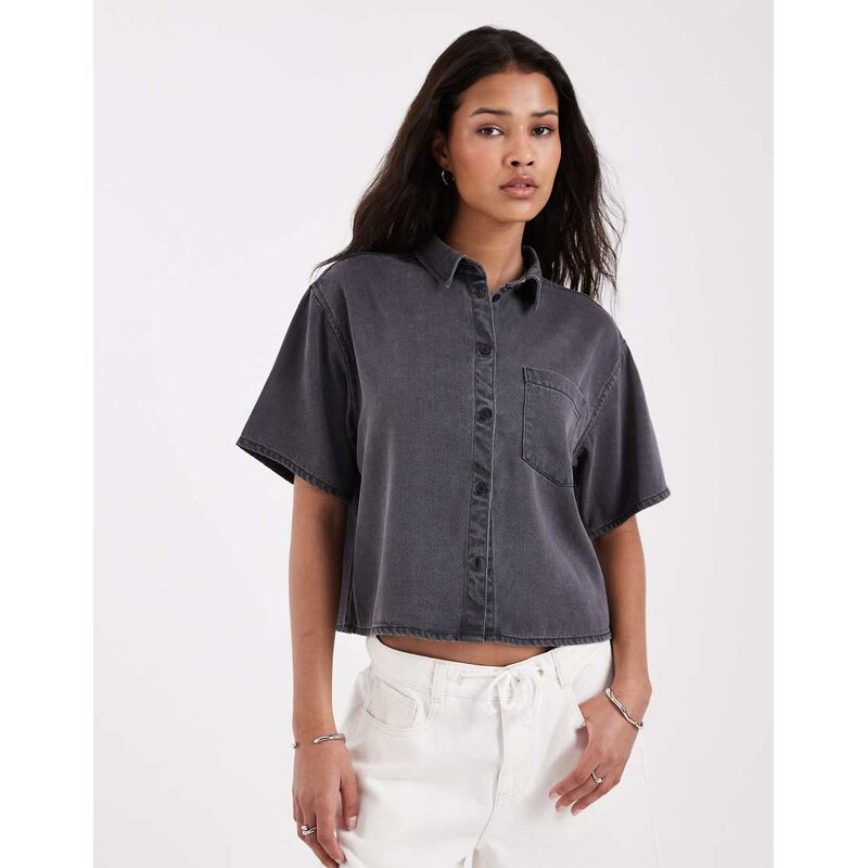 JJXX boxy shirt in washed black-Grey