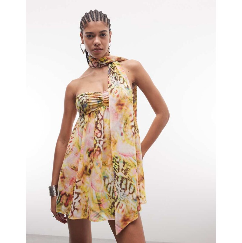 AFRM Whyte detachable scarf detail bandeau mini dress in pink multi 114683950