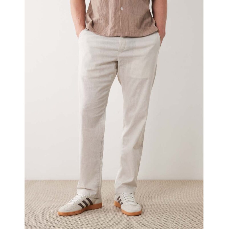 JJ Rebel drawstring linen mix trousers in beige-Neutral