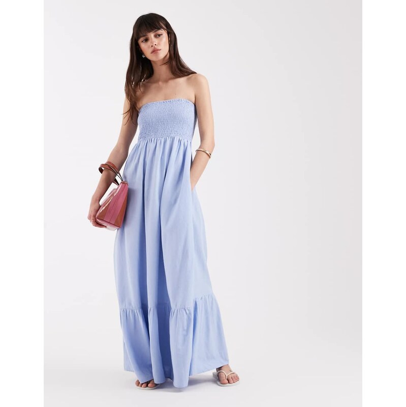 AWARE boho bandeau maxi dress in light blue 115522023