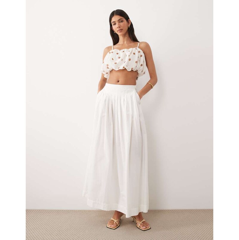 Gina Tricot tailored pleated volume midi skirt in off white