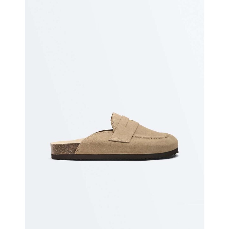 OYSHO Split-suede mules in sand-Brown