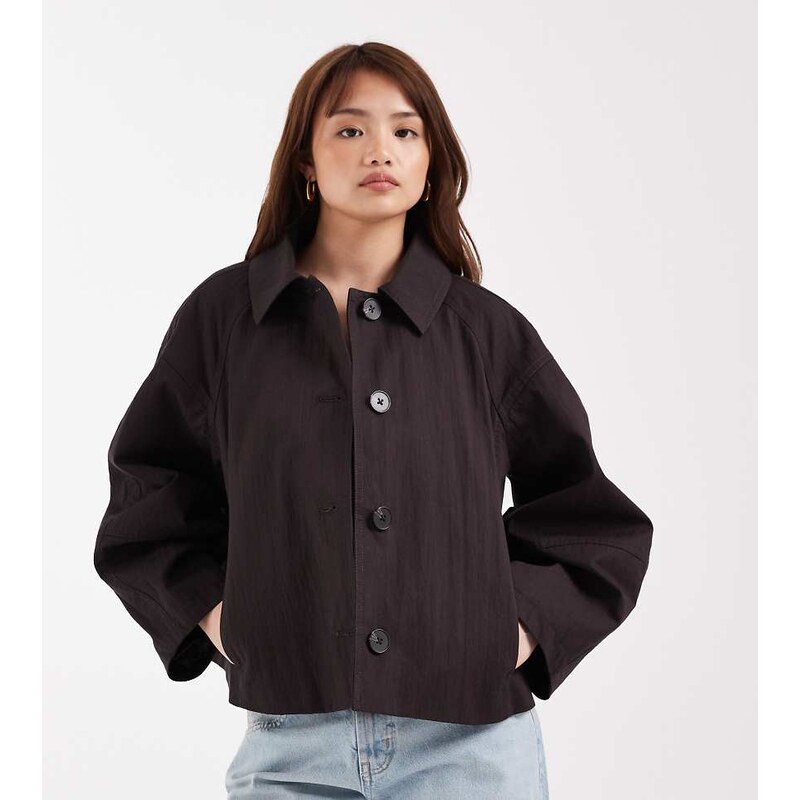 ASOS Petite ASOS DESIGN Petite short trench coat with pleat detail in 114687926