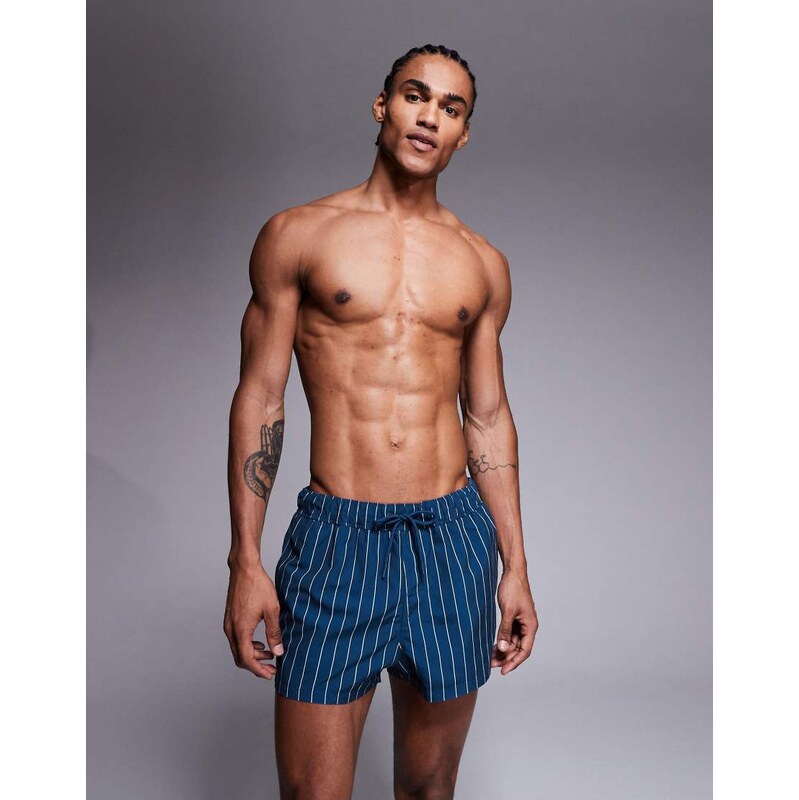 ASOS DESIGN swim short in super short length in navy and white
