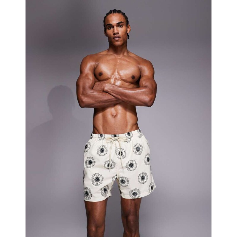 South Beach sundial print swimshort in ecru-Neutral