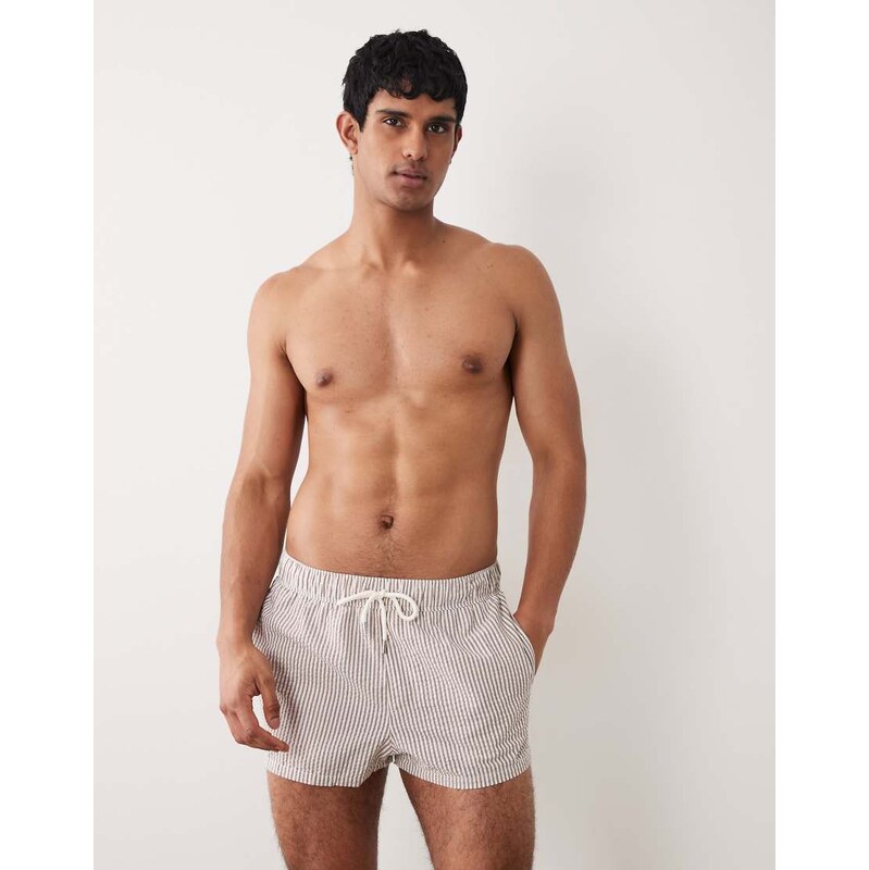 ASOS DESIGN seersucker swim shorts in super short length in