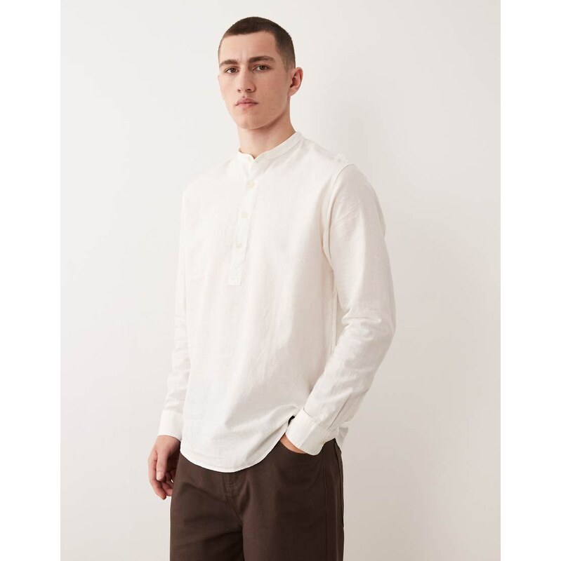 Jack & Jones linen blend overhead shirt in white