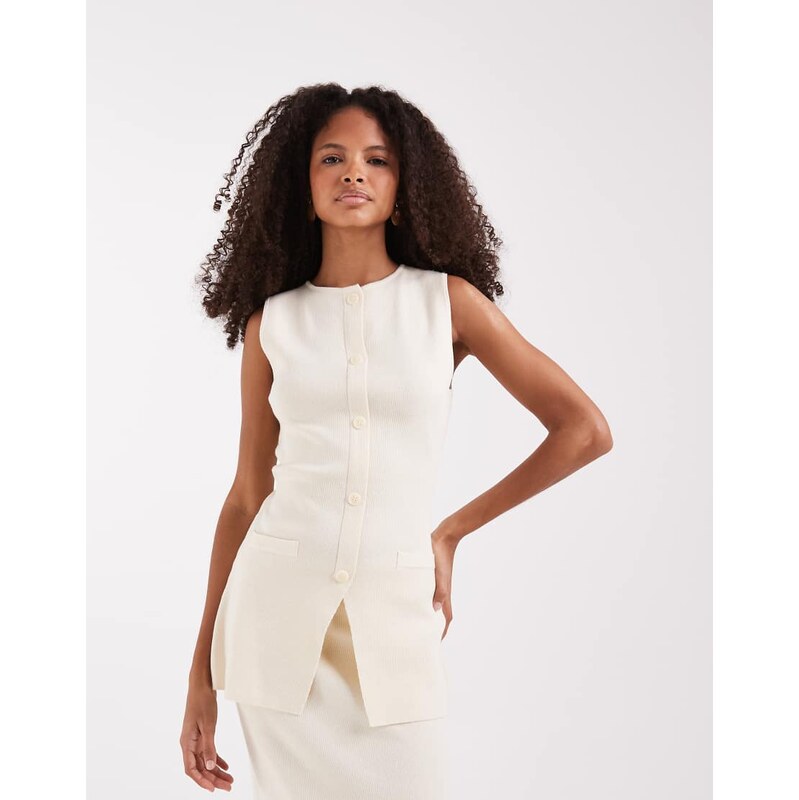 Pretty Lavish alba longline knitted waistcoat co-ord in cream-White 114683863