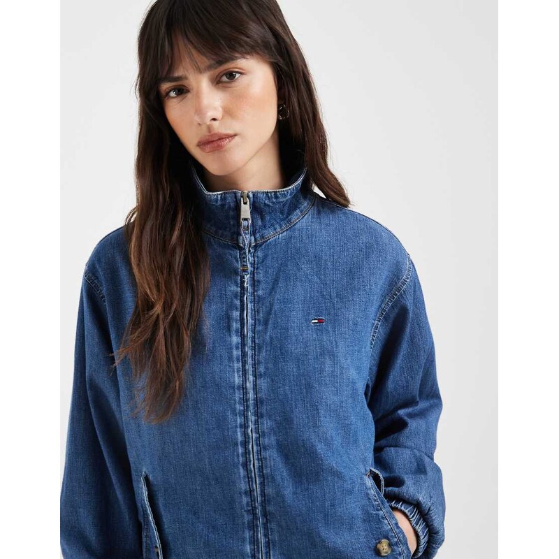 Tommy Jeans chambray funnel neck jacket in mid wash blue 114683933