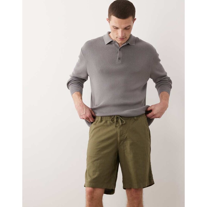 Jack & Jones drawstring linen mix blend shorts in green