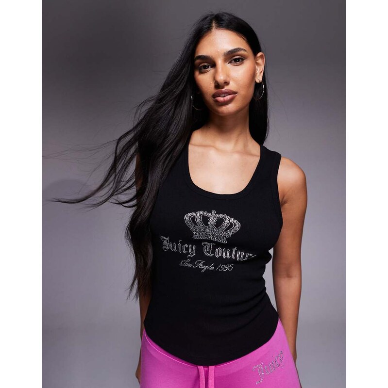 Juicy Couture gotchic crown diamante logo tib vest top in black 114683960