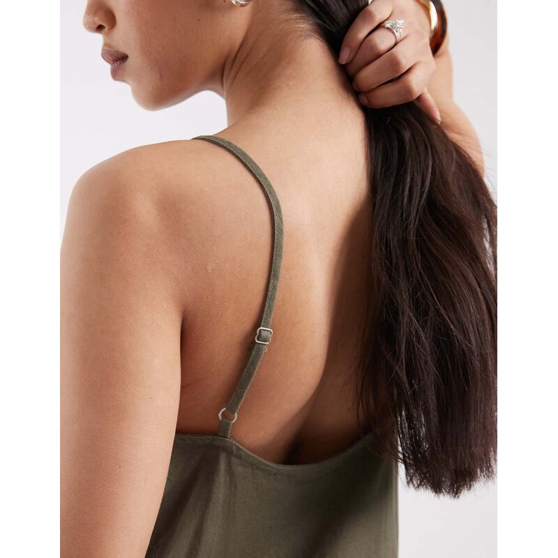 JJXX linen blend mini dress in khaki-Green
