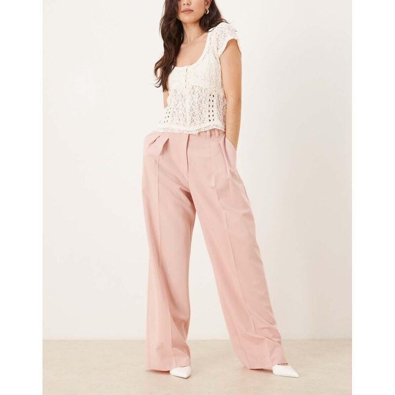 ASOS DESIGN tailored wide leg trousers with pleat detail in pink