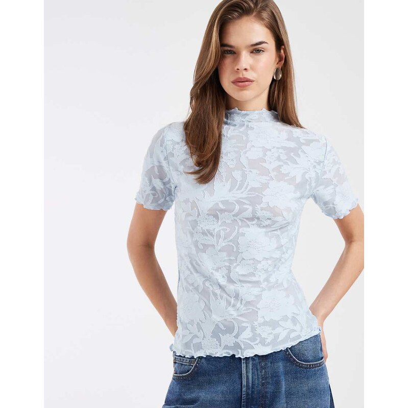 Vero Moda sheer floral burnout t-shirt in light blue