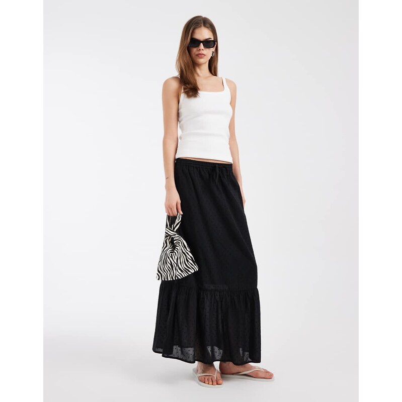 Vero Moda dobby texture boho maxi skirt in black