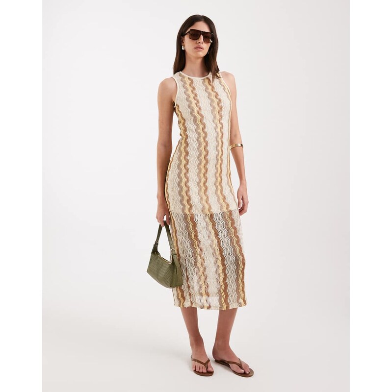 Vero Moda sheer lined crochet sleeveless midi dress in neutral